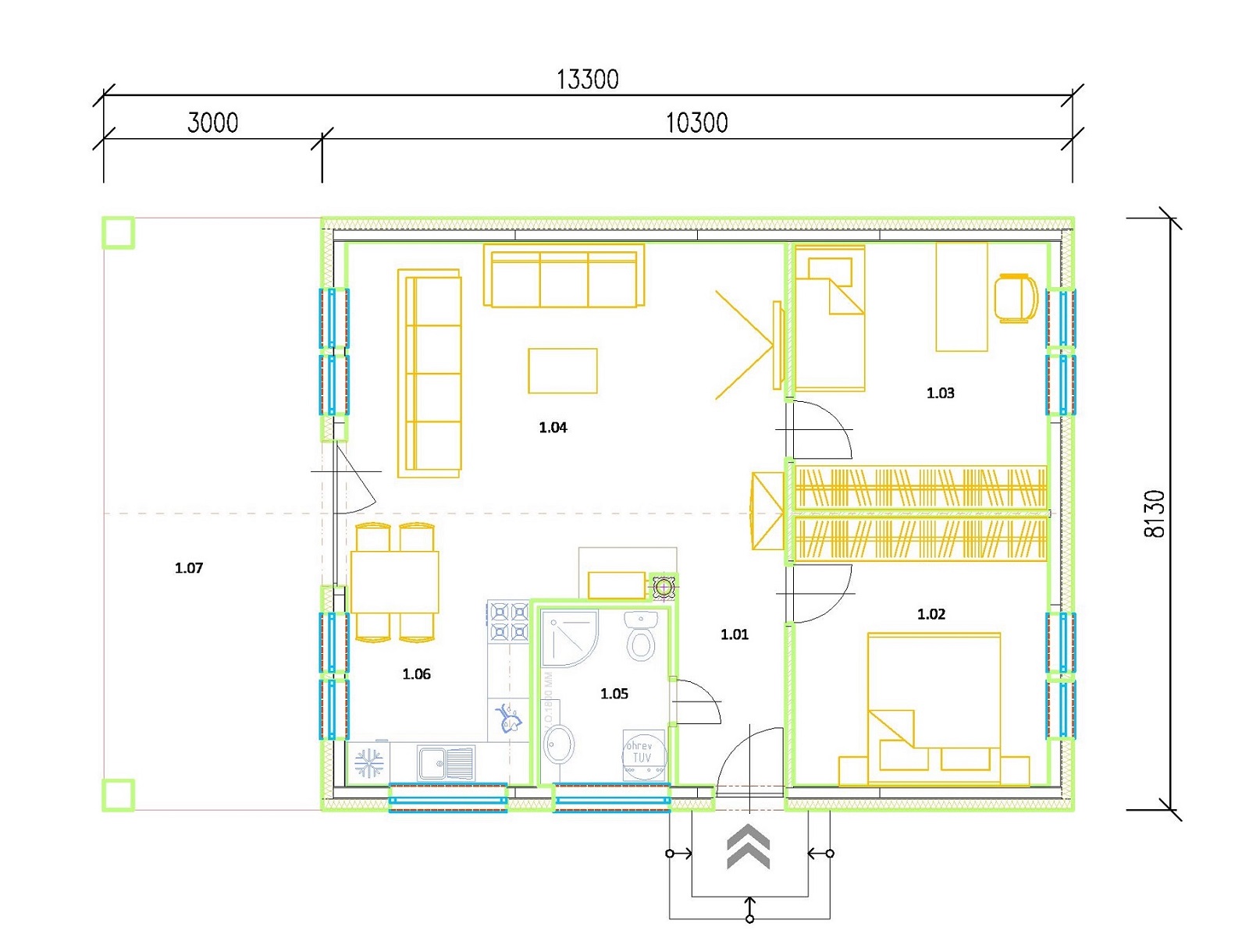 Bungalov Uno - pôdorys 70 m2 úžitková plocha