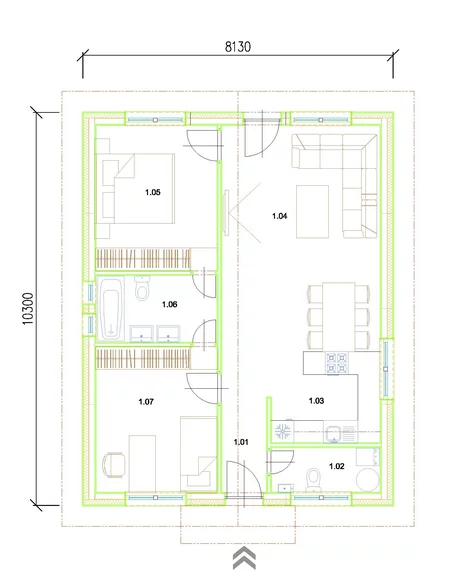 Bungalov Ideál - pôdorys 82 m2 zastavaná plocha