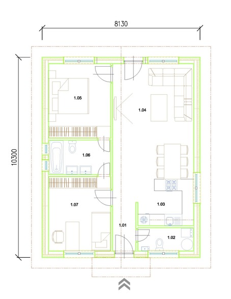 Bungalov Ideál - pôdorys 82 m2 zastavaná plocha