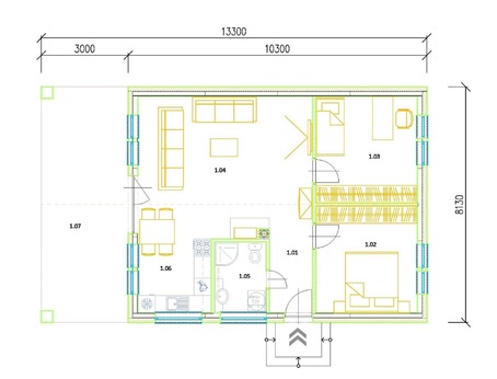 Bungalov Uno - pôdorys 70 m2 úžitková plocha